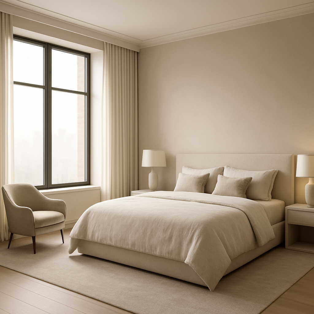 Minimal luxury bedroom with soft morning light